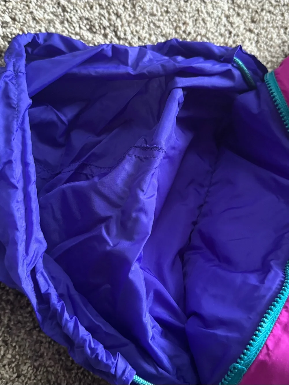 VINTAGE.  Columbia Teal Ski One-Piece Suit with Purple and Pink Accents